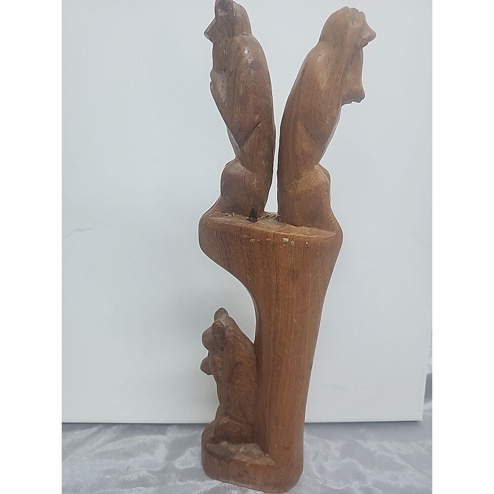 Vtg Hand Carved Wooden Sculpture 3 Wise Monkeys Japanese Proverb Folk Art 11"